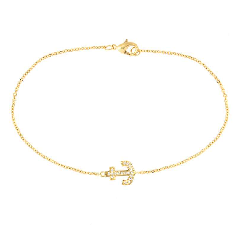 Elegant Confetti Women\'s 18K Yellow Gold Plated CZ Simulated Diamond Anchor Pendant Bracelet 18k Yellow Gold