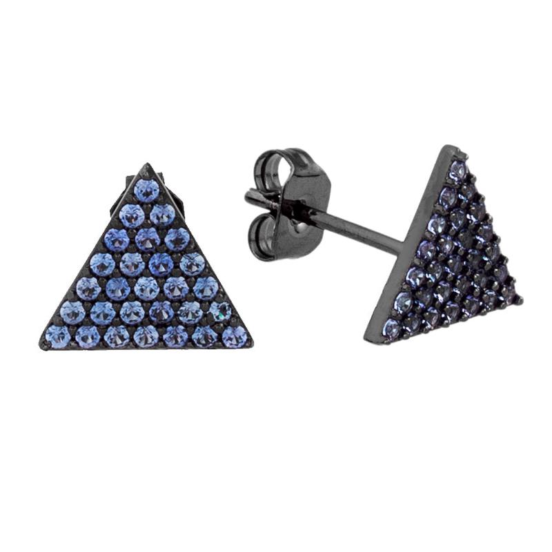 Elegant Confetti Women\'s 18K Black Gold Plated Blue CZ Simulated Diamond Pave Triangle Stud Earrings 18k Black Gold