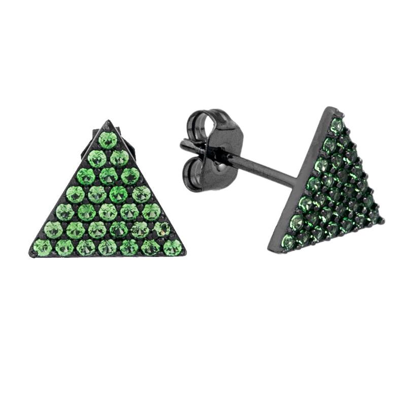 Elegant Confetti Women\'s 18K Black Gold Plated Green CZ Simulated Diamond Pave Triangle Stud Earrings 18k Black Gold