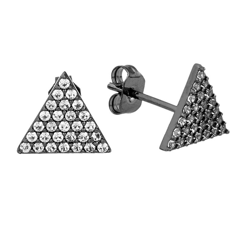 Elegant Confetti Women\'s 18K Black Gold Plated CZ Simulated Diamond Pave Triangle Stud Earrings 18k Black Gold