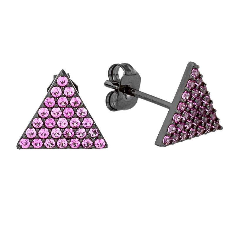 Elegant Confetti Women\'s 18K Black Gold Plated Pink CZ Simulated Diamond Pave Triangle Stud Earrings 18k Black Gold