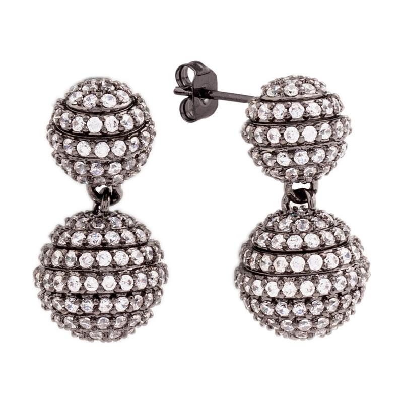Elegant Confetti Women\'s 18K Black Gold Plated CZ Simulated Diamond Pave Ball Drop Statement Earrings 18k Black Gold