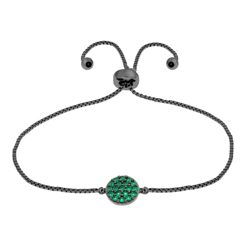Elegant Confetti Women\'s 18K Black Gold Plated Green CZ Simulated Diamond Circle Adjustable Bolo Bracelet 18k Black Gold