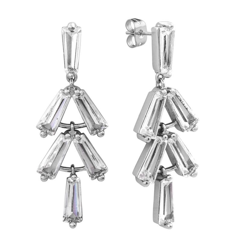 Elegant Confetti Women\'s 18K White Gold Plated CZ Simulated Baguette Diamond Dangle Earrings 18k White Gold