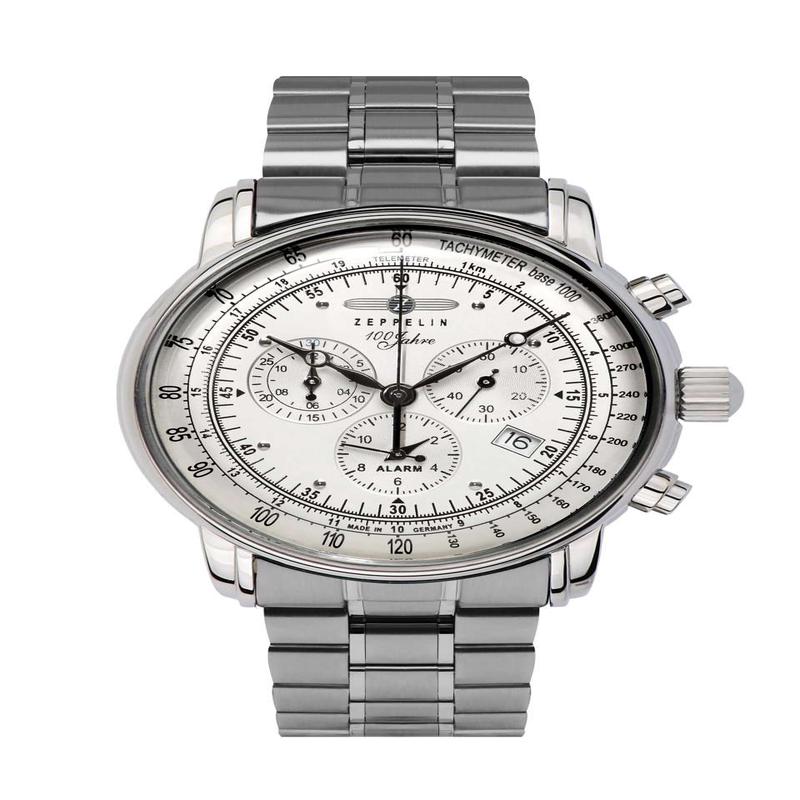 100 Jahre Chronograph White with Metal Bracelet | Silver Dial