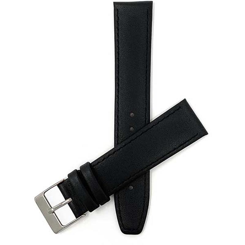 106 | Black 18mm Classic Slim Leather Watch Band, Many Colors with Stitch 18mm / Black |  Dial