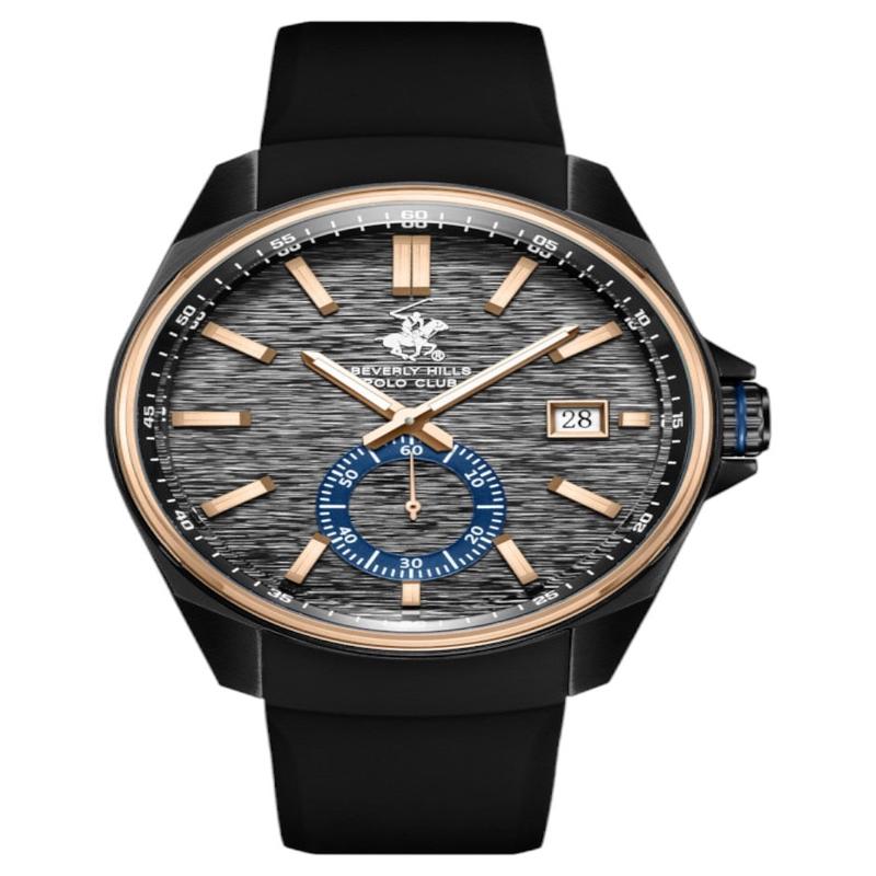 Beverly Hills Polo Club Men\'s Analog Watch, Gun Black Dial Multi-Function With Black Silicone Strap, BP3837X.651